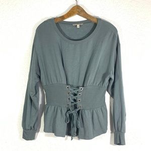Express Slate Grey Corset Cinched Longsleeve Tunic Top